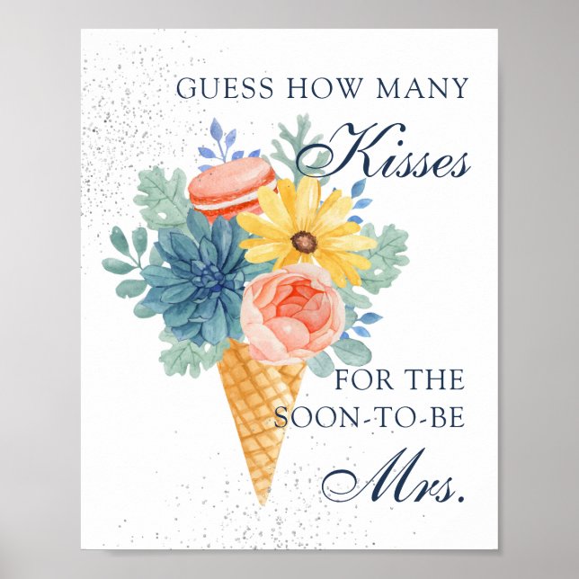 Floral Succulent Macaron Bridal Shower Party Game Poster (Front)