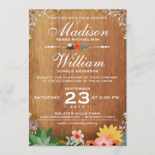 Floral Succulents Rustic Wedding Invitation
