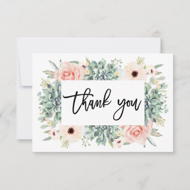 Floral Succulents thank you card, greenery Card (Front)
