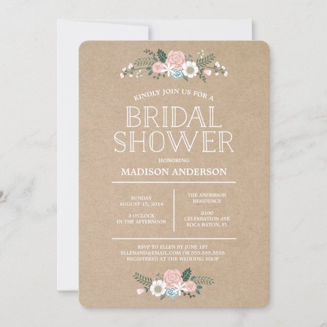 Floral sucré| Invitation à la douche nuptiale (Devant)