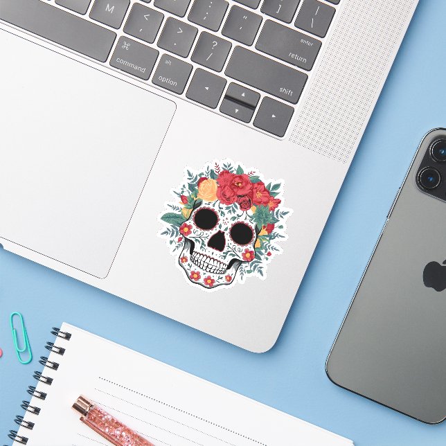 Floral Sugar Skull (Laptop w/ iPhone)