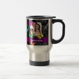 Floral sugar skull and butterflies travel mug