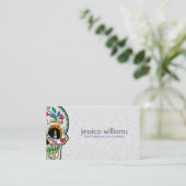 Floral Sugar Skull Burning Candles Business Card (Standing Front)