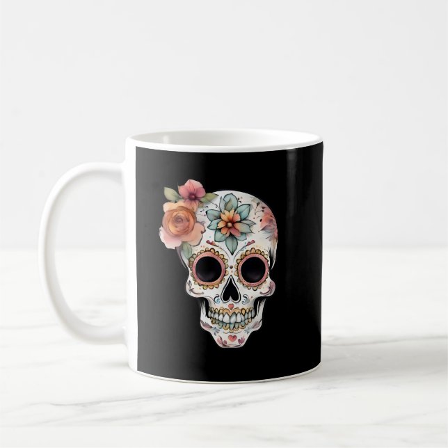 Floral Sugar Skull Celebration Coffee Mug (Left)