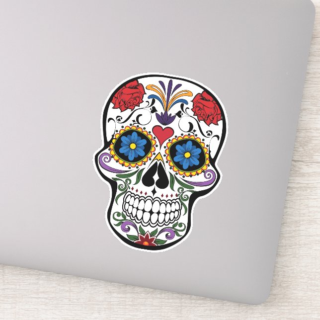 Floral Sugar Skull Custom-Cut Vinyl Sticker (Detail)