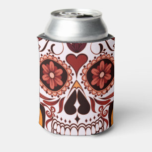 Floral Sugar Skull Day of the Dead Art Can Cooler