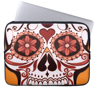 Floral Sugar Skull Day of the Dead Art Laptop Sleeve