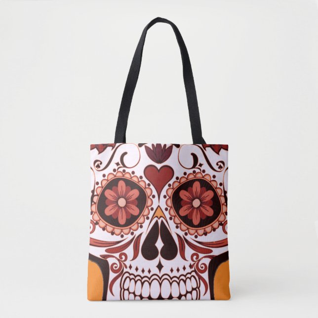 Floral Sugar Skull Day of the Dead Art Tote Bag (Front)