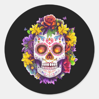 Floral Sugar Skull Day of the Dead Dia De Muertos Classic Round Sticker