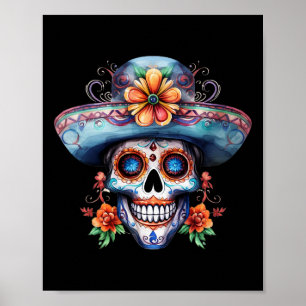 Floral Sugar Skull Day Of The Dead Dia De Muertos Poster