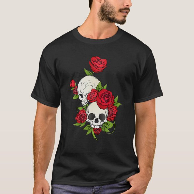Floral Sugar Skull Day Of The Dead Dia De Muertos T-Shirt (Front)