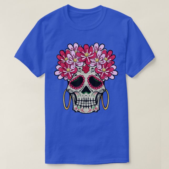 Floral Sugar Skull Dead Day Flowers Bone Skeleton  T-Shirt (Design Front)