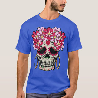Floral Sugar Skull Dead Day Flowers Bone Skeleton T-Shirt