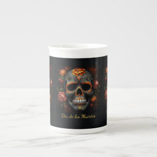Floral Sugar Skull Dia de los Muertos Calavera Bone China Mug