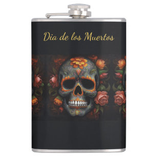 Floral Sugar Skull Dia de los Muertos Calavera Hip Flask