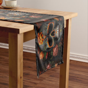 Floral Sugar Skull Dia de los Muertos Calavera Short Table Runner