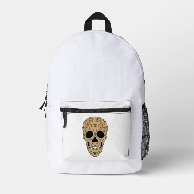 Floral Sugar Skull Dia de los Muertos Printed Backpack (Front)