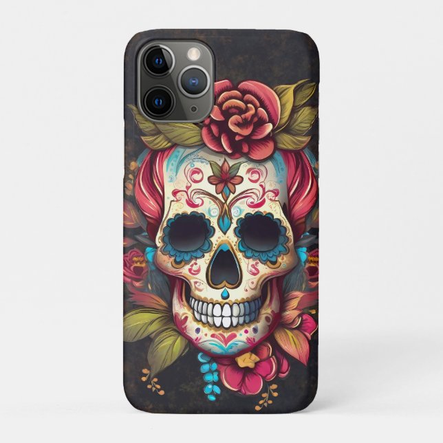 Floral Sugar Skull Día de los Muertos Spanish Case-Mate iPhone Case (Back)