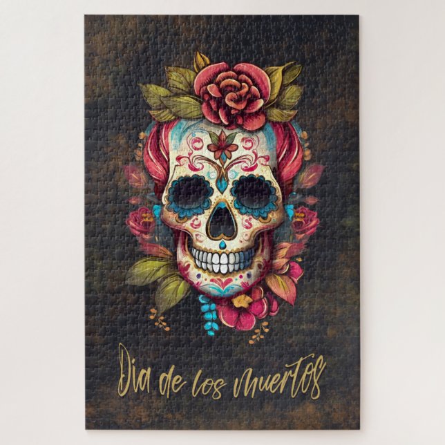 Floral Sugar Skull Día de los Muertos Spanish  Jigsaw Puzzle (Vertical)