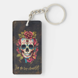 Floral Sugar Skull Dia de los Muertos Spanish Keychain