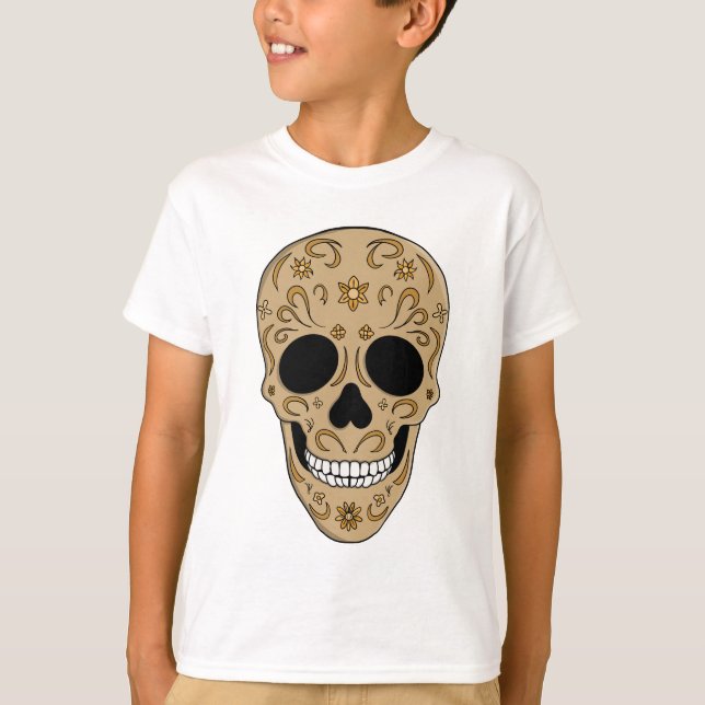 Floral Sugar Skull Dia de los Muertos T-Shirt (Front)