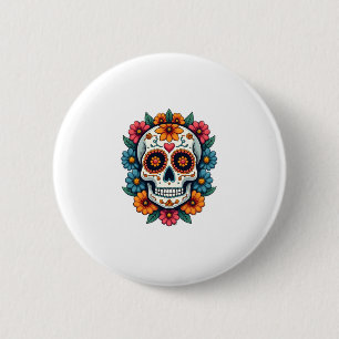 Floral Sugar Skull Dia De Muertos Day of The Dead  2 Inch Round Button