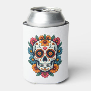 Floral Sugar Skull Dia De Muertos Day of The Dead Can Cooler