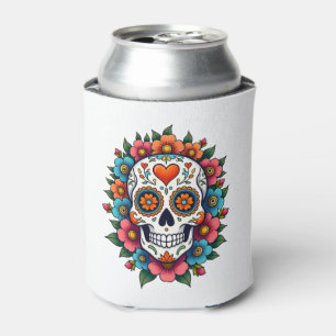 Floral Sugar Skull Dia De Muertos Day of The Dead Can Cooler