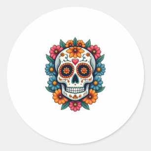 Floral Sugar Skull Dia De Muertos Day of The Dead  Classic Round Sticker