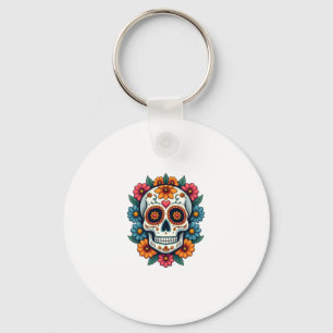 Floral Sugar Skull Dia De Muertos Day of The Dead  Keychain