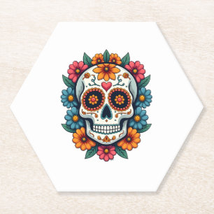 Floral Sugar Skull Dia De Muertos Day of The Dead Paper Coaster