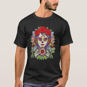 Floral Sugar Skull Dia De Muertos Women T-Shirt