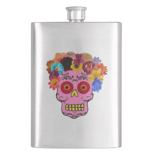 Floral Sugar Skull Hip Flask