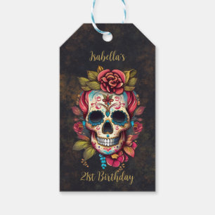 Floral Sugar Skull Milestone Birthday Gift Tags