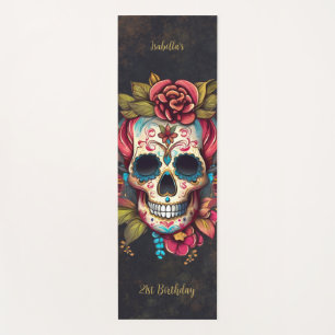 Floral Sugar Skull Milestone Birthday Yoga Mat