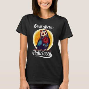Floral Sugar Skull Owl Loves Halloween Day Of The  T-Shirt