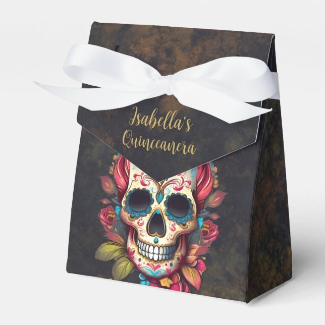 Floral Sugar Skull Quinceanera Birthday  Favor Box (Front Side)