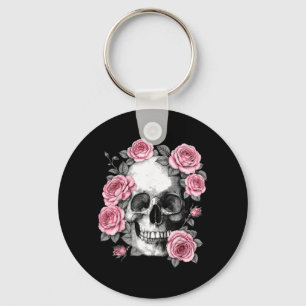 Floral Sugar Skull Rose Flowers Skeleton Halloween Keychain