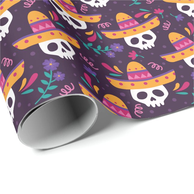 Floral Sugar Skull with Sombrero Wrapping Paper (Roll Corner)