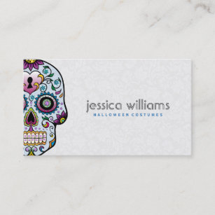 Floral Sugar Skull WithPink Diamonds Business Card