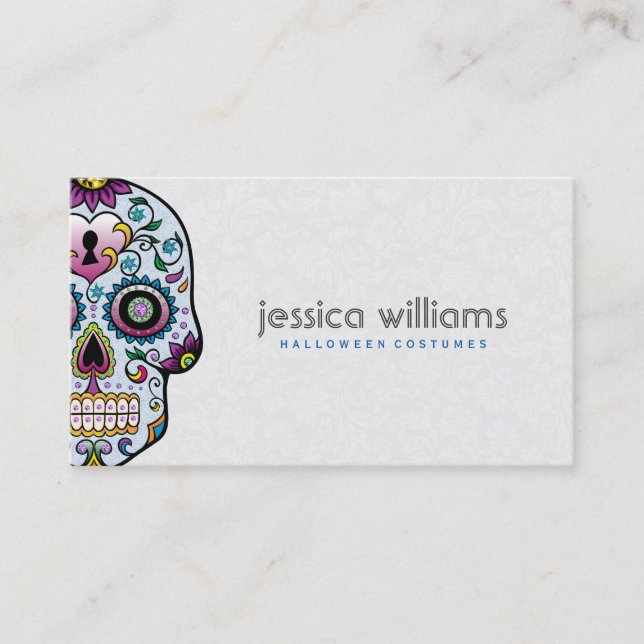 Floral Sugar Skull WithPink Diamonds Business Card (Front)