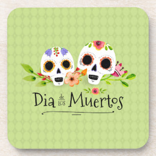 Floral Sugar Skulls Dia de Muertos Coaster