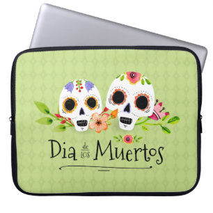 Floral Sugar Skulls Dia de Muertos Laptop Sleeve