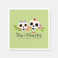 Floral Sugar Skulls Dia de Muertos | Napkin