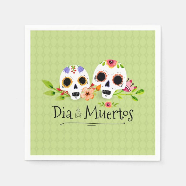 Floral Sugar Skulls Dia de Muertos | Napkin (Front)