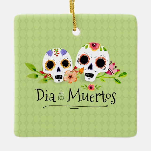 Floral Sugar Skulls Dia de Muertos | Ornament (Front)
