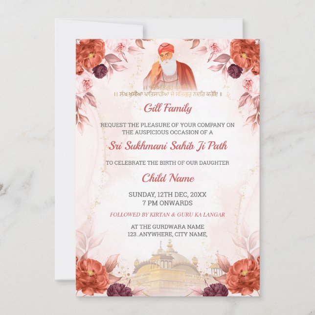 Floral Sukhmani Sahib Paath Invitation (Devant)