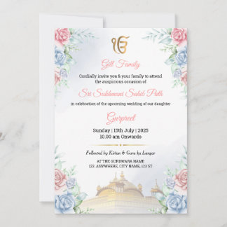 Floral Sukhmani Sahib Path Invitation card