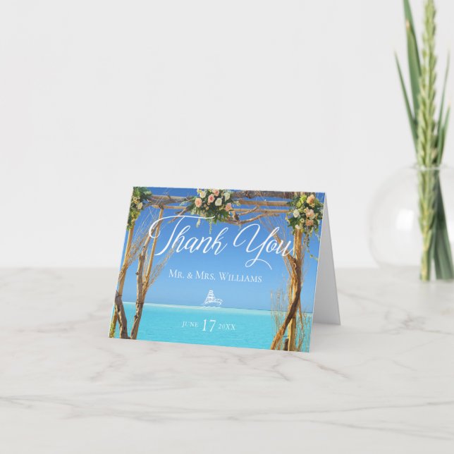 Floral Summer Beach Wedding Arch Thank You Card (Front)