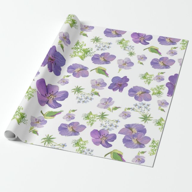  floral summer botanical background of lilac water wrapping paper (Unrolled)